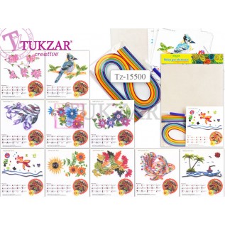 Набор для квиллинга А4 TUKZAR, бумажные полоски цветные  с контурным рисунком, ширина 5мм.,  инструм