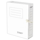 Короб архивный А4 STAFF, 75 мм, микрогофро-картон, на завязках, белый (128869)