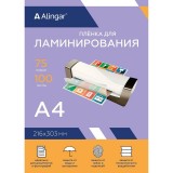 Пленка для ламинирования А4 ALINGAR, 75 мкм, 216х303мм, 100 шт/уп (AL10568)