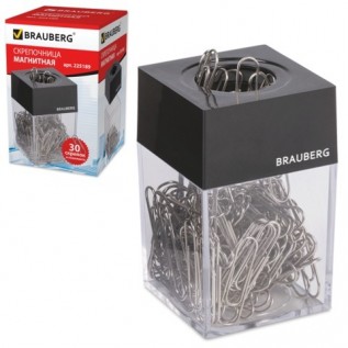 Диспенсер для скрепок BRAUBERG , магнитный, с 30 скрепками, пластиковый (225189)