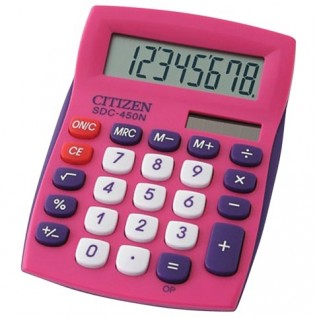 Калькулятор настольный CITIZEN SDC-450NPKCFS 8-разрядный, 120х87х22, розовый (SDC-450NPKCFS)