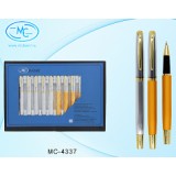 Ручка шариковая BASIR, металлическая,цв.корпус,клип и наконечник золото,синий, (МС-4337)