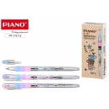 Ручка шариковая PIANO, 0,5/0,7 мм, пластик, прозрачный корпус, резин держатель, синий, (PT-173)