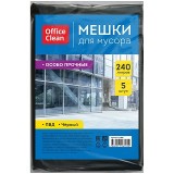 Мешки для мусора 240л OfficeClean ПВД, 90*140см, 50мкм, 5шт., особо прочные, черные (255800)