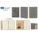 Блокнот BASIR 100л.17х23см, клетка, кольцевой механизм, кожзам. серый (MC-6928-2)