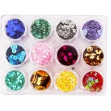 Набор декоративных пайеток и конфетти MAZARI, 12 видов, пласт. коробка, ассорти (М-9933)