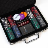 Покер в черном кейсе, 200 фишек, 5 кубиков, 2 колоды карт, с номиналом, 41x35 см (9225150)