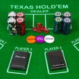 Покер в черном кейсе, 200 фишек, 5 кубиков, 2 колоды карт, с номиналом, 41x35 см (9225150)