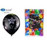 Набор воздушных шаров BASIR, черный, с цв.-неон. рис, ассорти, размер №12  (ЦЕНА ЗА 50 ШТ) (МС-3574)