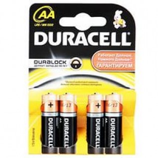 Элемент питания (батарейка щелочная) LR6 (АА) Duracell (1*4)