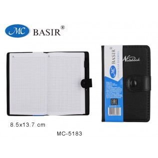 Записная книжка BASIR А7 60л. клетка, 8,3х13,7см, кожзам., на кнопке, с ручкой, черный (MC-5183)