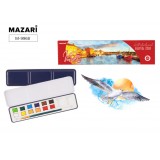 Акварель сухая MAZARI, 12цв., + кисть, метал. футляр (М-9968)