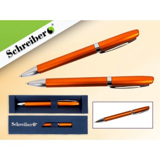 Ручка шариковая металлическая SCHREIBER, в футляре, оранжевый  корпус, синяя (24/480) (S 3533)