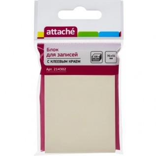 Блок бумаги для заметок ATTACHE, с липким слоем, 76х51мм/100л, желтый (1/12/480) (214302)