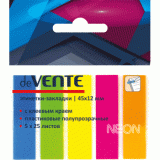 Закладки пластиковые deVENTE, с липким слоем, 12х45мм, 5цв. по 25л. неон (2011307)