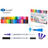 Набор маркеров-акварельные BASIR двусторонние-линер 0,4мм, 1-4мм, 48 цветов (МС-6929-48)