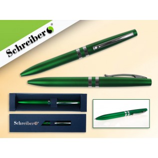 Ручка шариковая металлическая SCHREIBER, в футляре, зеленый  корпус, синяя (24/480) (S 3515)