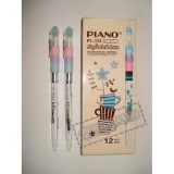 Ручка шариковая PIANO, 0,5/0,7 мм, пластик, прозрачный корпус, резин держатель, синий, (PT-173-12)