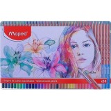 Карандаши акварельные 36цв., с кисточкой, в металлическом футляре (832436)