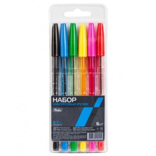 Набор шариковых ручек ХАТБЕР, 0,7мм, 6 цв., в пласт.пенале (24/288) (7CB_60040) (040248)