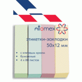 Закладки бумажные ATTOMEX, с липким слоем, 50х12мм, 4цв.,80л в диспенсере, пастель (2011702)