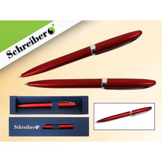 Ручка шариковая металлическая SCHREIBER, в футляре, красный  корпус, синяя (24/480) (S 3524)