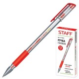 Ручка гелевая STAFF, 0,5мм, корп., прозрачный., резиновый держатель., красная (141824)