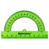 Транспортир пластиковый BRAUBERG 180, 10см, прозрачный, неоновый, ассорти (210847)