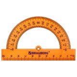 Транспортир пластиковый BRAUBERG 180, 10см, прозрачный, неоновый, ассорти (210847)