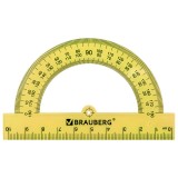 Транспортир пластиковый BRAUBERG 180, 10см, прозрачный, неоновый, ассорти (210847)