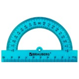 Транспортир пластиковый BRAUBERG 180, 10см, прозрачный, неоновый, ассорти (210847)