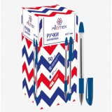 Ручка шариковая ATTOMEX, 0,7 мм, пластик, прозрачный корпус, каучук. держатель, синяя (5073851)