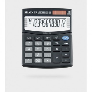 Калькулятор настольный SKAINER SK-312II, 12 разрядный., пластик, 100x124x32мм, черный (50/100) (SK-3