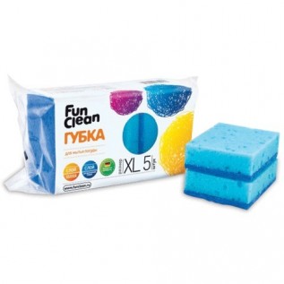 Губки для мытья посуды FUN CLEAN, 2,5х10х7 см, чистящий слой, XL (5шт./уп.) (6794) (601226)