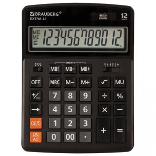 Калькулятор настольный BRAUBERG EXTRA-12-BK (206x155 мм), 12 разрядов, двойное пит. черн (250481)
