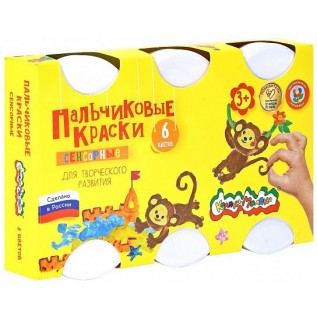 Краски пальчиковые КАЛЯКА-МАЛЯКА, 60 мл, 6 цв., сенсорные, карт. уп., 2+ (1/9) (ПКСКМ06) (157647)