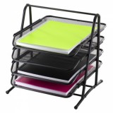 Лоток для бумаг ALINGAR горизонтальный, 4 отделения, металл, черный (109870) (AL13308)