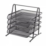 Лоток для бумаг ALINGAR горизонтальный, 4 отделения, металл, черный (109870) (AL13308)