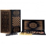 Игра 3в1 нарды + шашки + шахматы, большая черная, рис. серебро (119-16) Игра 3в1 нарды + шашки + шахматы, большая черная, рис. серебро (119-16)
