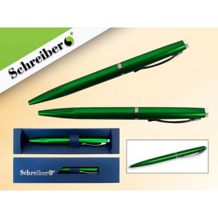 Ручка шариковая металлическая SCHREIBER, в футляре, зеленый  корпус, синяя (24/480) (S 3543)
