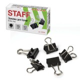 Зажимы для бумаг STAFF, 15 мм, черные (ЦЕНА ЗА 12 ШТ) (36/12/360) (229049)