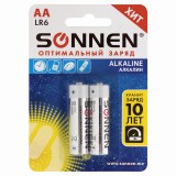 Батарейка SONNEN, LR06, 15А, АЛКАЛИНОВАЯ, 2шт., в блистере (451084)