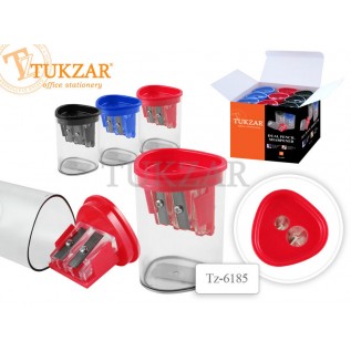 Точилка двойная TUKZAR, пластиковая,  с контейнером, 3цв. (18/360) (TZ 6185)