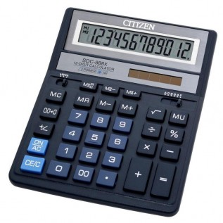 Калькулятор настольный CITIZEN SDC-888XBL 12-разрядный, 2 питания, 203х158х31, синий (SDC-888XBL)