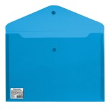 Папка-конверт A4 с кнопкой BRAUBERG, до 100 л., 180 мкм, прозрачная, синяя (224813)