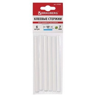 Стержни для клеевого пистолета BRAUBERG, d=0,7, 10 см, 6шт/уп (ЦЕНА ЗА 6 ШТУК) (670291)