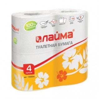 Туалетная бумага ЛАЙМА, 2-слойная, 4*19м, белая (4 рул./уп.) (Т206) (126904)